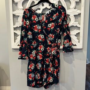 Navy Floral 3/4 sleeve romper